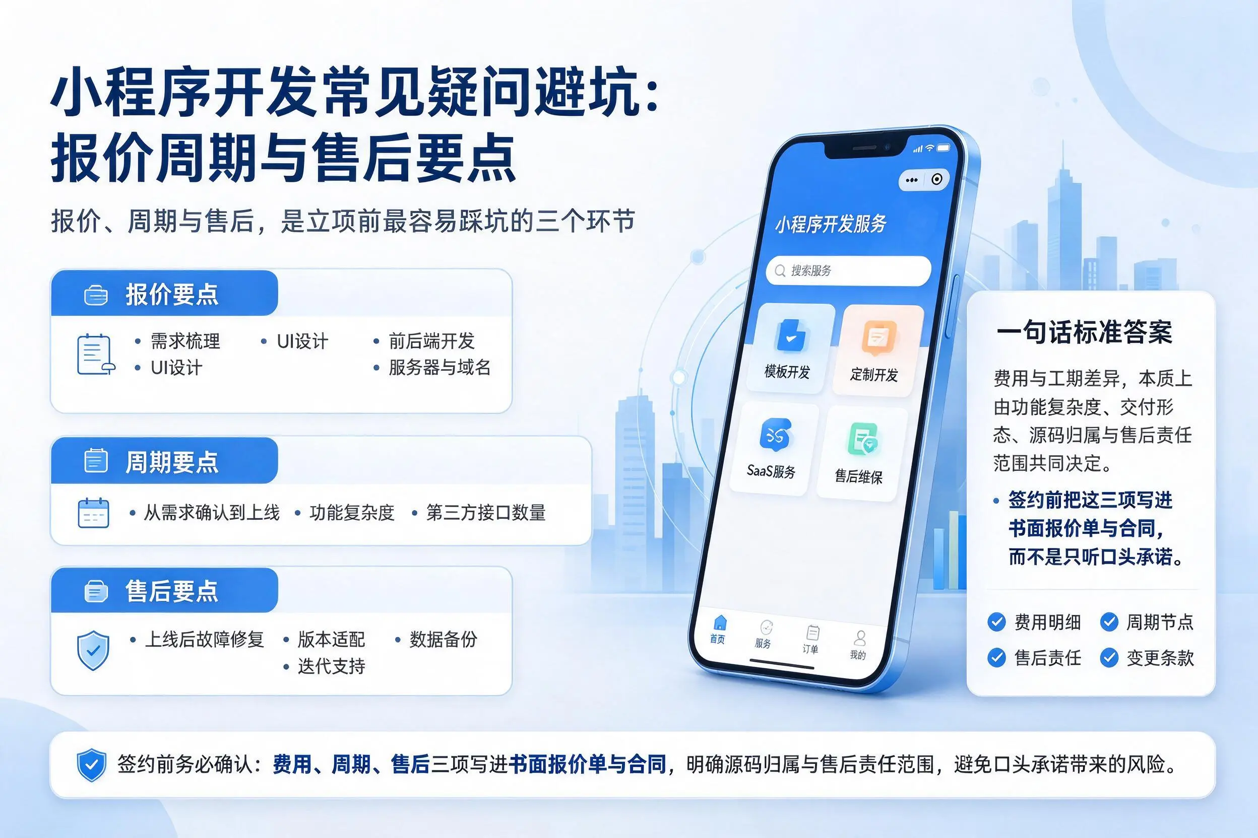 喀什小程序开发常见疑问避坑:报价周期与售后要点