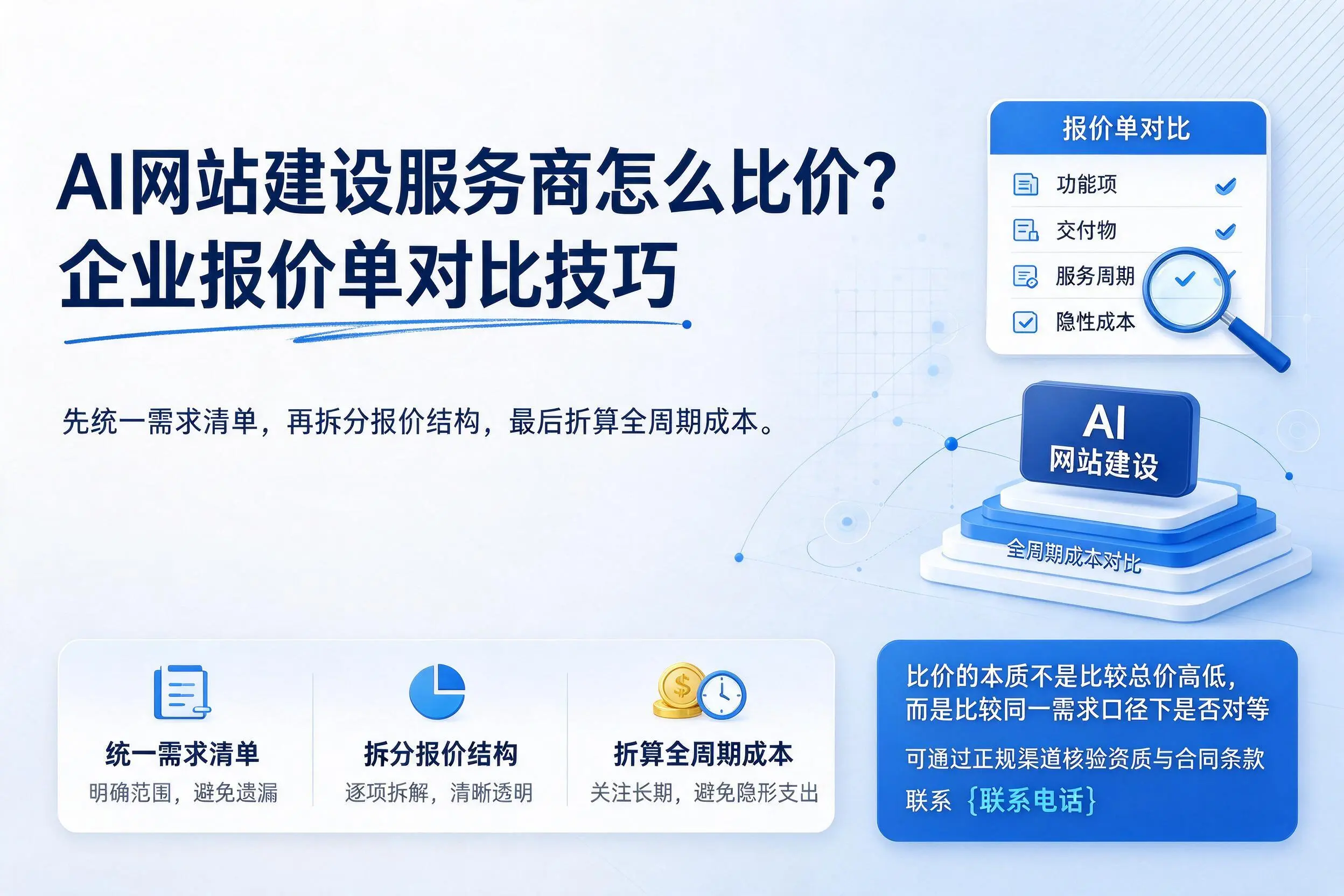 AI网站建设服务商怎么比价？喀什企业报价单对比技巧