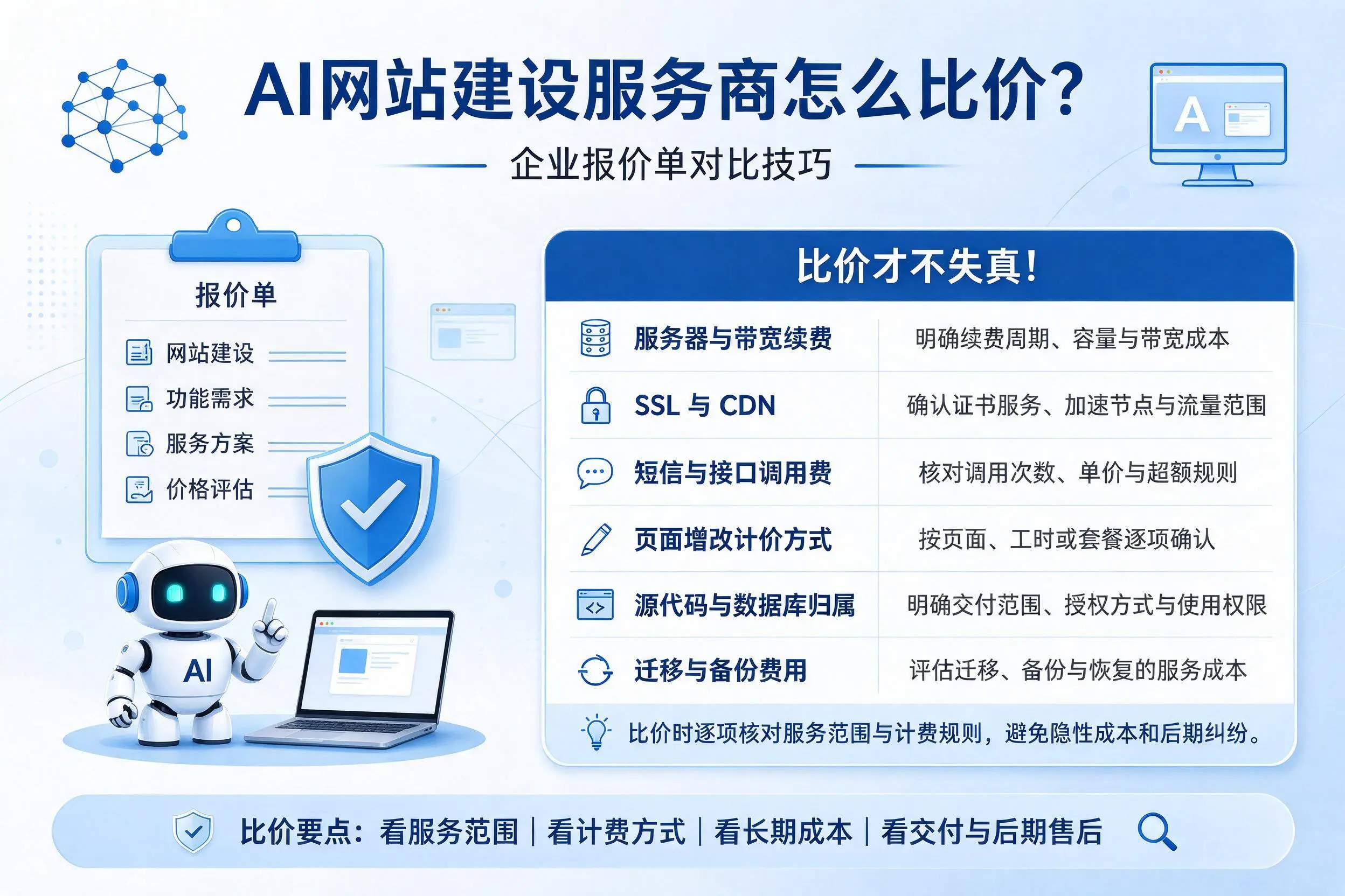 AI网站建设服务商怎么比价？喀什企业报价单对比技巧