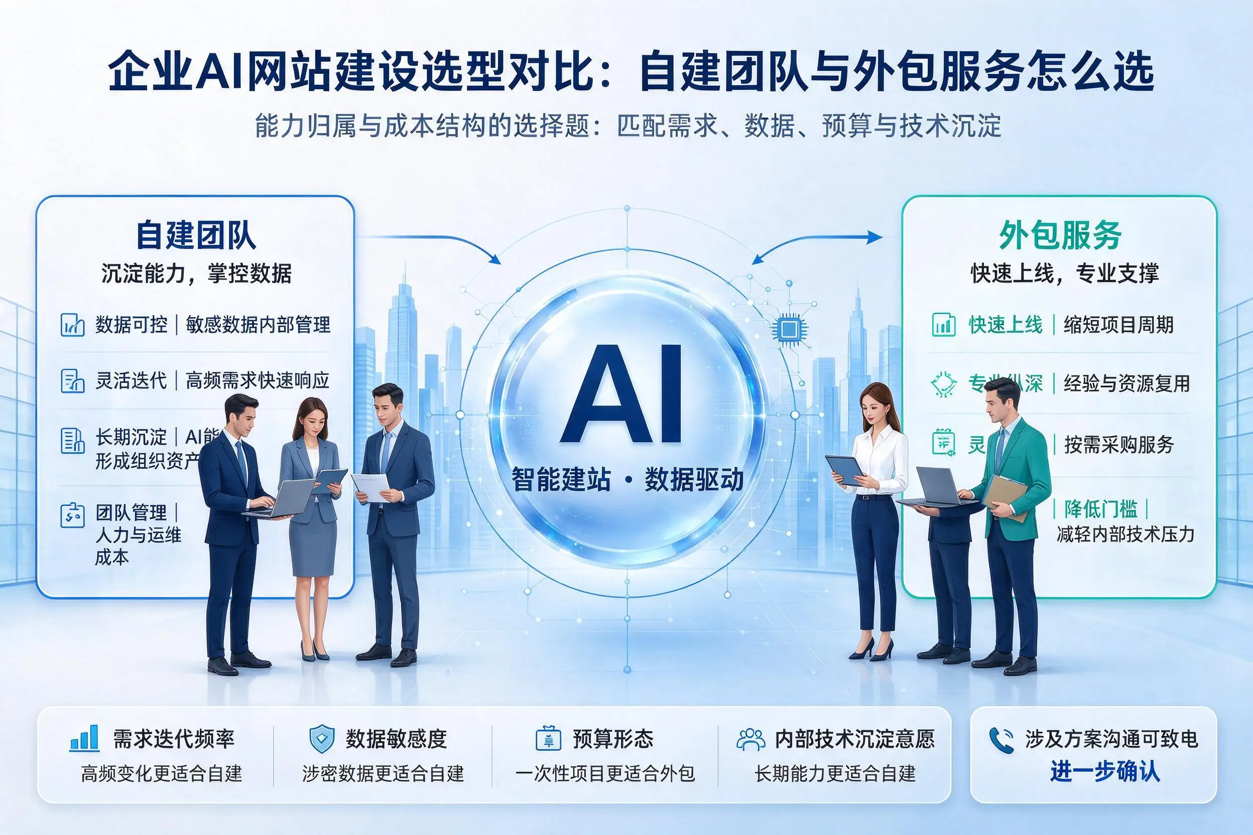 喀什企业AI网站建设选型对比：自建团队与外包服务怎么选
